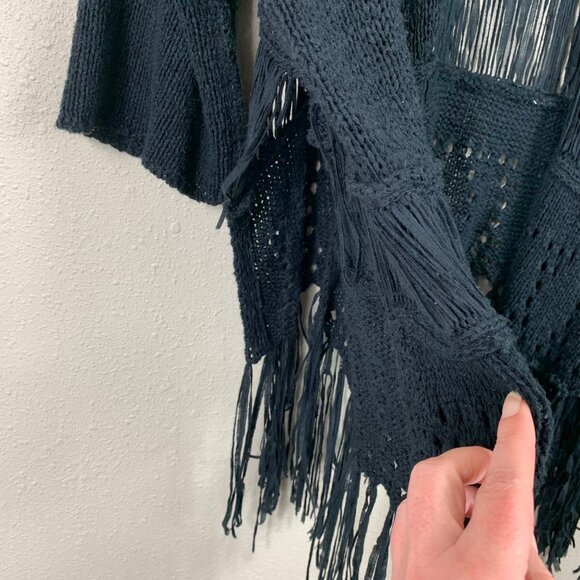 Easel Women’s Black Boho Fringe Whimsigoth Open Cardigan Size S/M - Picture 3 of 7